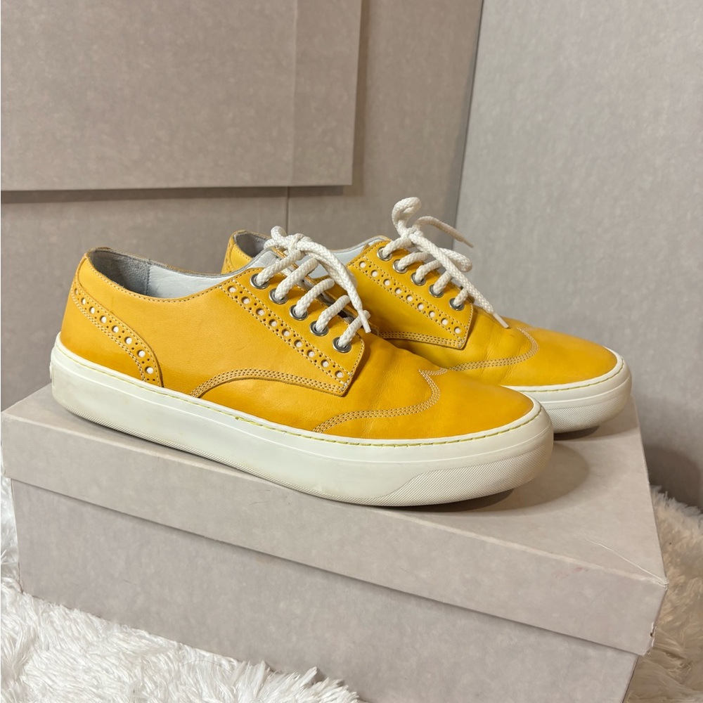 Jimmy Choo "Reggy" Men's Leather Canary Yellow Lace Up Fashion Sneakers